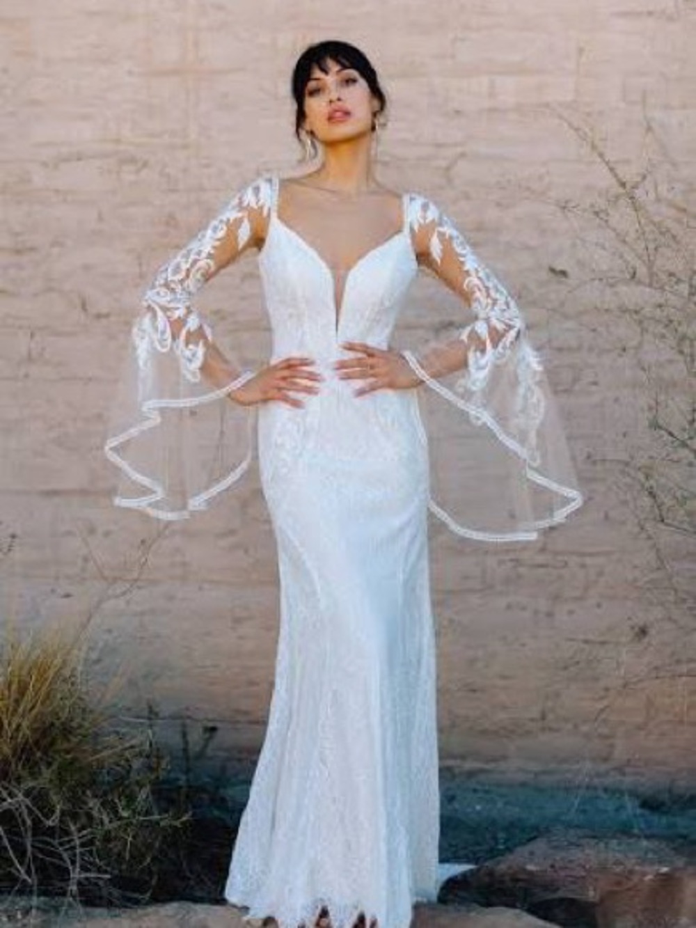 Allure F231 Ivory Lace Mermaid Wedding Dress Bell Sleeves Boho size 24 New